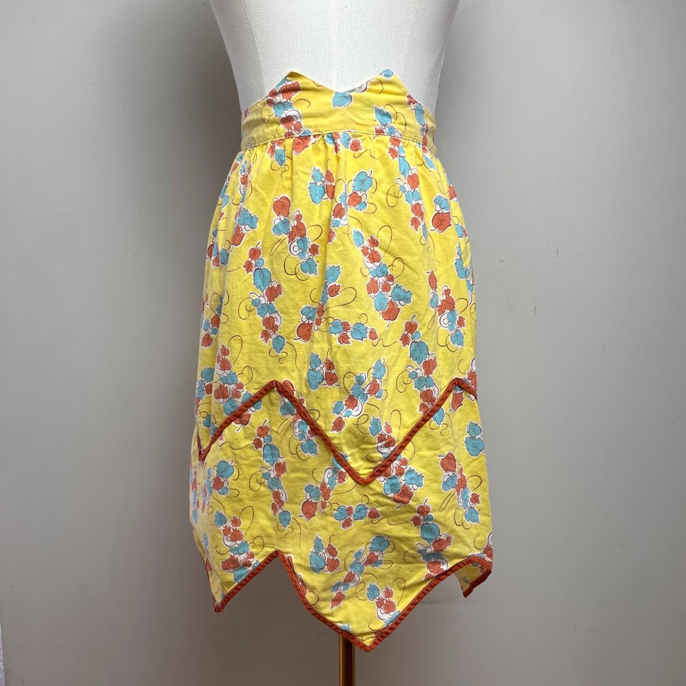 Vintage Handmade Yellow Floral Half Apron Retro 60s Kitsc Mid Century Modernh